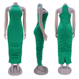 SC Sexy Solid Sleeveless Ruched Split Slim Maxi Dress HNIF-HN020
