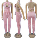 SC Sexy Solid Halter Top And Pants Two Piece Sets HNIF-HN015