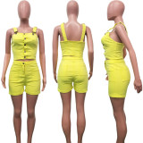 SC Plus Size Fashion Denim Sling Vest And Shorts Two Piece Sets SH-S3536