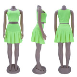 SC Plus Size Solid Sleeveless Pleated Mini Skirt 2 Piece Sets HNIF-HN009