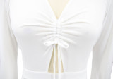 SC Plus Size Solid V Neck High Split Long Sleeve Maxi Dress HNIF-DHN001