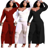 SC Solid High Low Irregular Top And Pants 2 Piece Sets NYF-8082