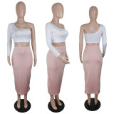 SC Solid One Shoulder Long Skirt Two Piece Sets YIY-5306