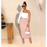 SC Solid One Shoulder Long Skirt Two Piece Sets YIY-5306
