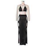 SC Sexy Knitted Bra Top Long Skirt Hollow Out 2 Piece Sets ZSD-0117