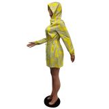 SC Casual Printed Drawstring Hooded Zopper Coat+Shorts 2 Piece Suits MEM-88388