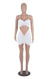 SC Sexy Solid Drawstring Ruched Hollow Sling Mini Dress MZ-2654
