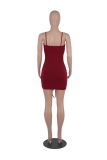 SC Sexy Solid Drawstring Ruched Hollow Sling Mini Dress MZ-2654