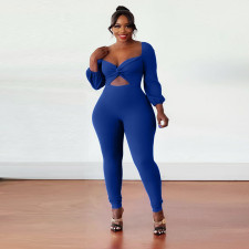 SC Plus Size Sexy Solid Knot Hollow Jumpsuit MNSF-8214