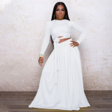 SC Solid Long Sleeve Maxi Skirt Two Piece Sets PHF-13251