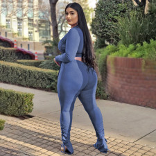 SC Plus Size Solid Drawstring Long Sleeve 2 Piece Pants Set ONY-5104