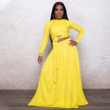 SC Solid Long Sleeve Maxi Skirt Two Piece Sets PHF-13251