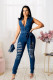 SC Denim Ripped Hole Sleeveless Sashes Jeans Jumpsuit LX-3507