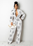 SC Casual Printed Long Sleeve Buttons Sashes Jumpsuit SHD-9802