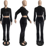 SC Solid Velvet Long Sleeve Zipper 2 Piece Pants Set FSL-F171