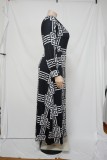 SC Plus Size Printed V Neck Long Sleeve Maxi Dress NNWF-7310