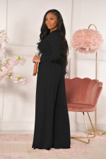 SC Casual Solid Long Sleeve Wide Leg Pants 2 Piece Suits YD-8522