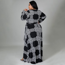 SC Plus Size Printed V Neck Long Sleeve Maxi Dress NNWF-7310