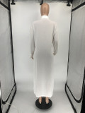 SC White Long Sleeve Turndown Collar High Split Maxi Dress RUF-8942