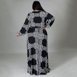 SC Plus Size Printed V Neck Long Sleeve Maxi Dress NNWF-7310