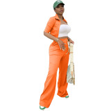 SC Casual Solid Short Sleeve Two Piece Pants Set JRF-3652