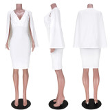 SC Sexy Pearls V Neck Bodycon Cloak Dress ASL-6507