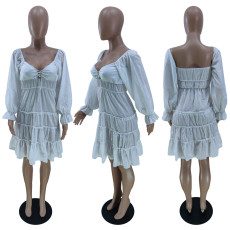 SC White Lace-Up Long Sleeve Mini Dress YNB-7216