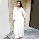SC Plus Size Solid Long Sleeve Loose Maxi Dress QSF-51041