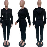 SC Solid Hooded Coat+Bra Top+Pants 3 Piece Sets BGN-198