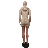 SC Cute Plush Hooded Long Sleeve Zipper Romper YUEM-66183