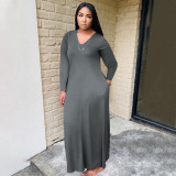 SC Plus Size Solid Long Sleeve Loose Maxi Dress QSF-51041
