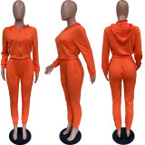 SC Solid Hooded Coat+Bra Top+Pants 3 Piece Sets BGN-198