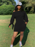 SC Plus Size Solid Long Sleeve Tie-Knotted Mini Dress SHA-86266