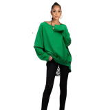SC Green Full Sleeve Hollow Out Casual Top XSF-6070