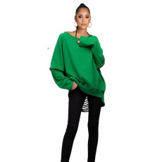 Green Full Sleeve Hollow Out Casual Top XSF-6070