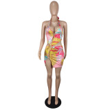 SC Plus Size Printed Hollow Halter Club Dress YIY-5280