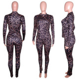 SC Cobweb Print Long Sleeve 2 Piece Pants Set SH-390024