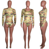 SC Camo Print Long Sleeve O Neck Bodysuit SH-390036