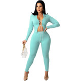 SC Solid Long Sleeve Lace-Up Two Piece Pants Set ZNF-9108