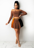 SC Sexy Off Shoulder Long Sleeve Pleated Mini Skirt 2 Piece Sets TR-1175