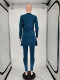 SC Solid Long Sleeve Split Top And Pants Two Piece Suits SMF-81117