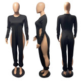 SC Sexy High Split Bare Legs Long Sleeve Club Jumpsuit (Without Belt) IV-8248