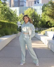 SC Solid Plush Hoodie Top And Pants Casual 2 Piece Suits FSL-F173
