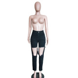 SC Denim Ripped Hole Black Long Jeans Pants BN-9235