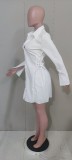 SC Plus Size White Slim-Waist Long Sleeve Shirt Dress MK-3063