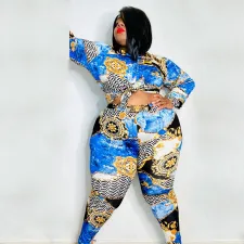 SC Plus Size Printed Long Sleeve Casual 2 Piece Sets HNIF-007