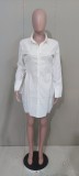 SC Plus Size White Slim-Waist Long Sleeve Shirt Dress MK-3063