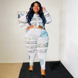 SC Plus Size Printed Long Sleeve Casual 2 Piece Sets HNIF-007