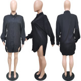 SC Casual Solid Long Sleeve Split Shirt Dress BGN-201