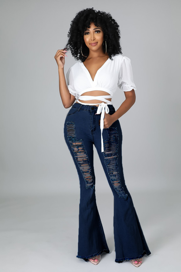 SC Denim Ripped Hole Flared Jeans LA-3286